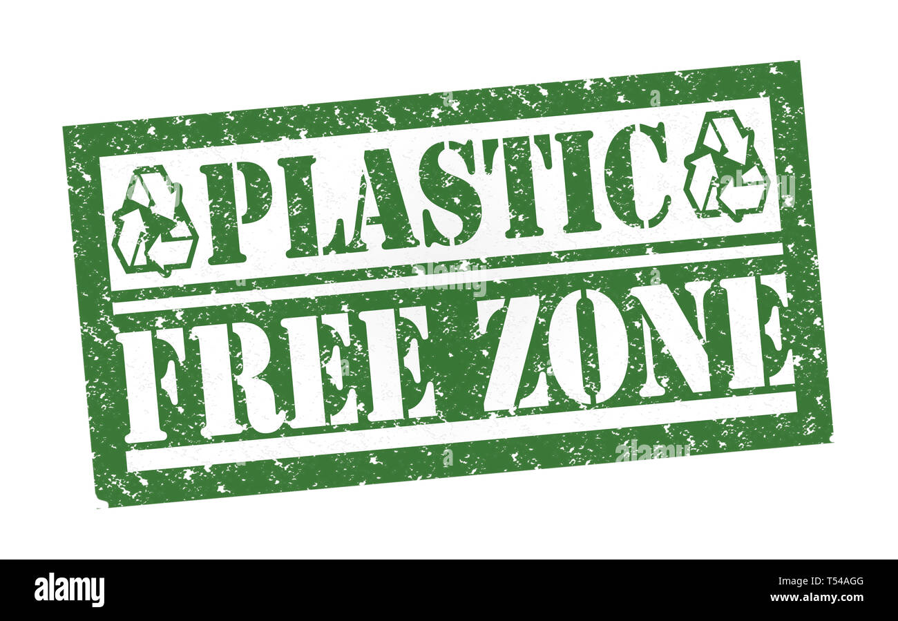Timbro di gomma plastica Zona libera, testo su bianco illustrazione Foto Stock