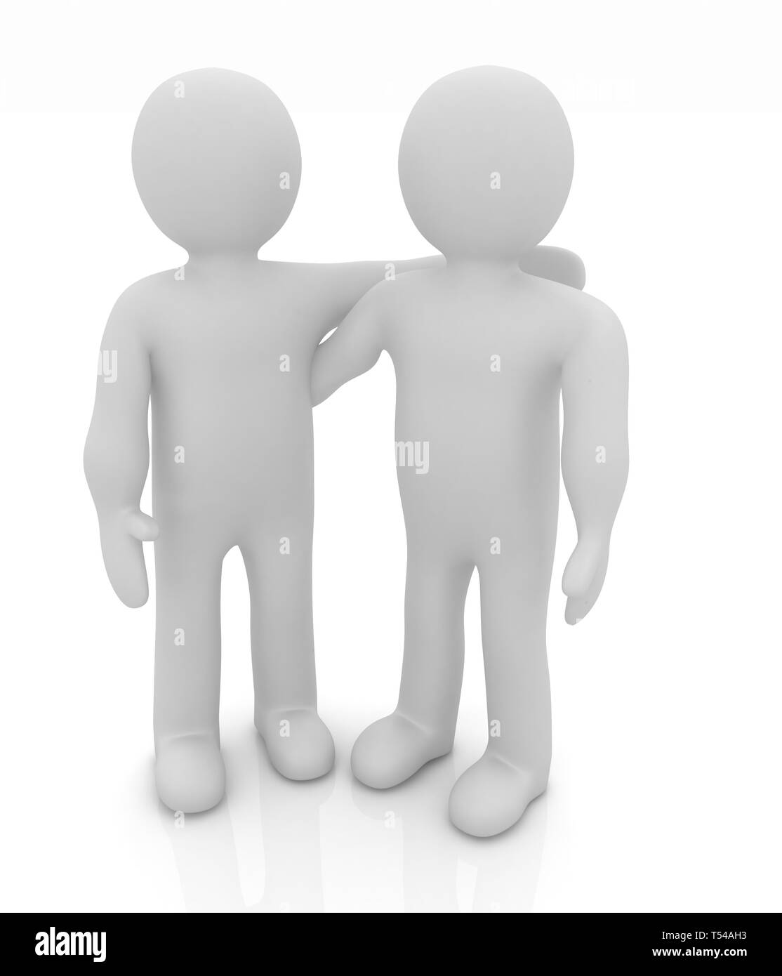 Amici in piedi accanto a un abbraccio. Immagine 3d. Isolato sullo sfondo bianco. Foto Stock