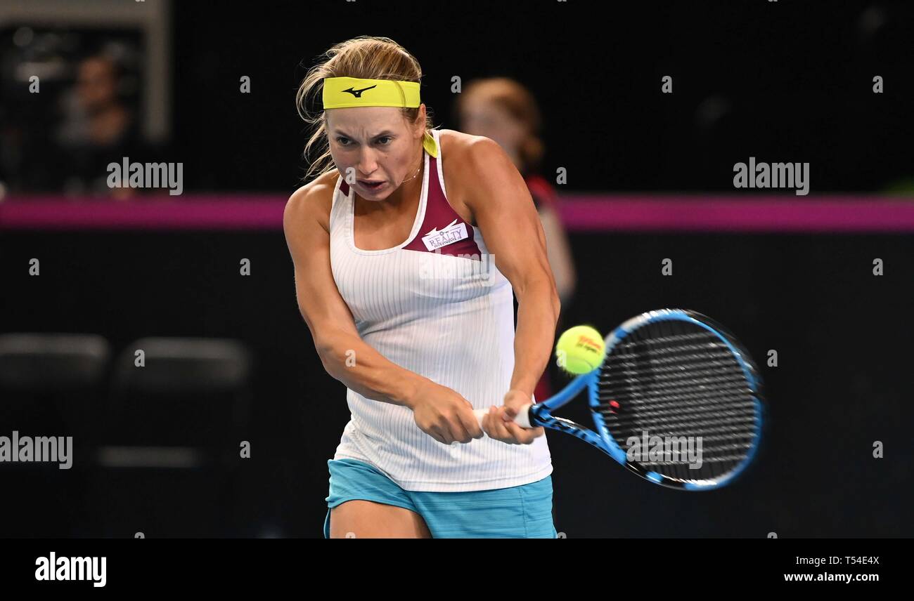 Londra, Regno Unito. Xx Aprile, 2019. Yulia Putintseva (Kazakistan). La gomma 2. Gran Bretagna v Kazakistan. World Group II play off in BNP Paribas Fed Cup. Casella di rame arena. Queen Elizabeth Olympic Park. Stratford. Londra. Regno Unito. 20/04/2019. Credito: Sport In immagini/Alamy Live News Foto Stock
