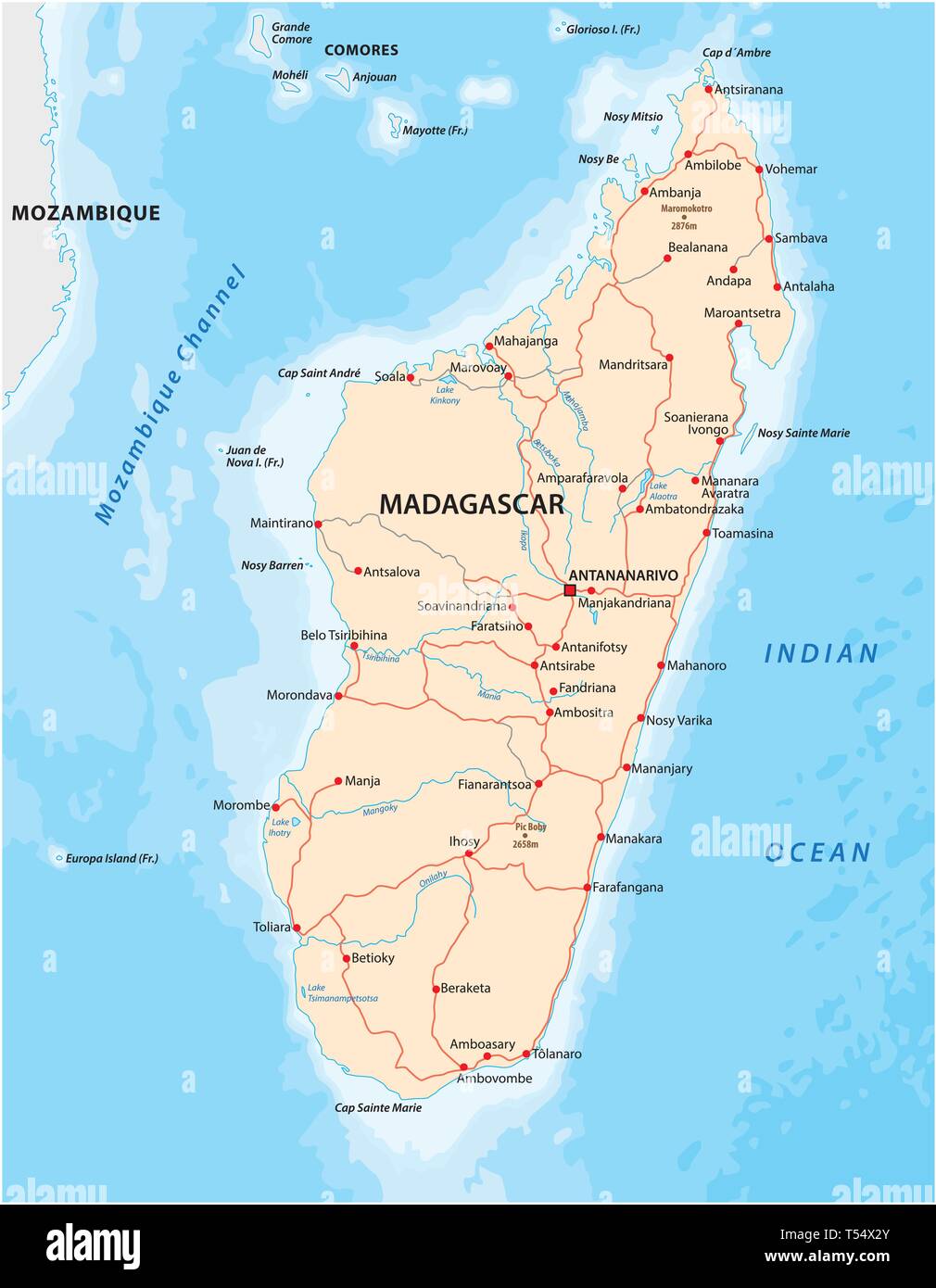 Repubblica del Madagascar road mappa vettoriale Illustrazione Vettoriale