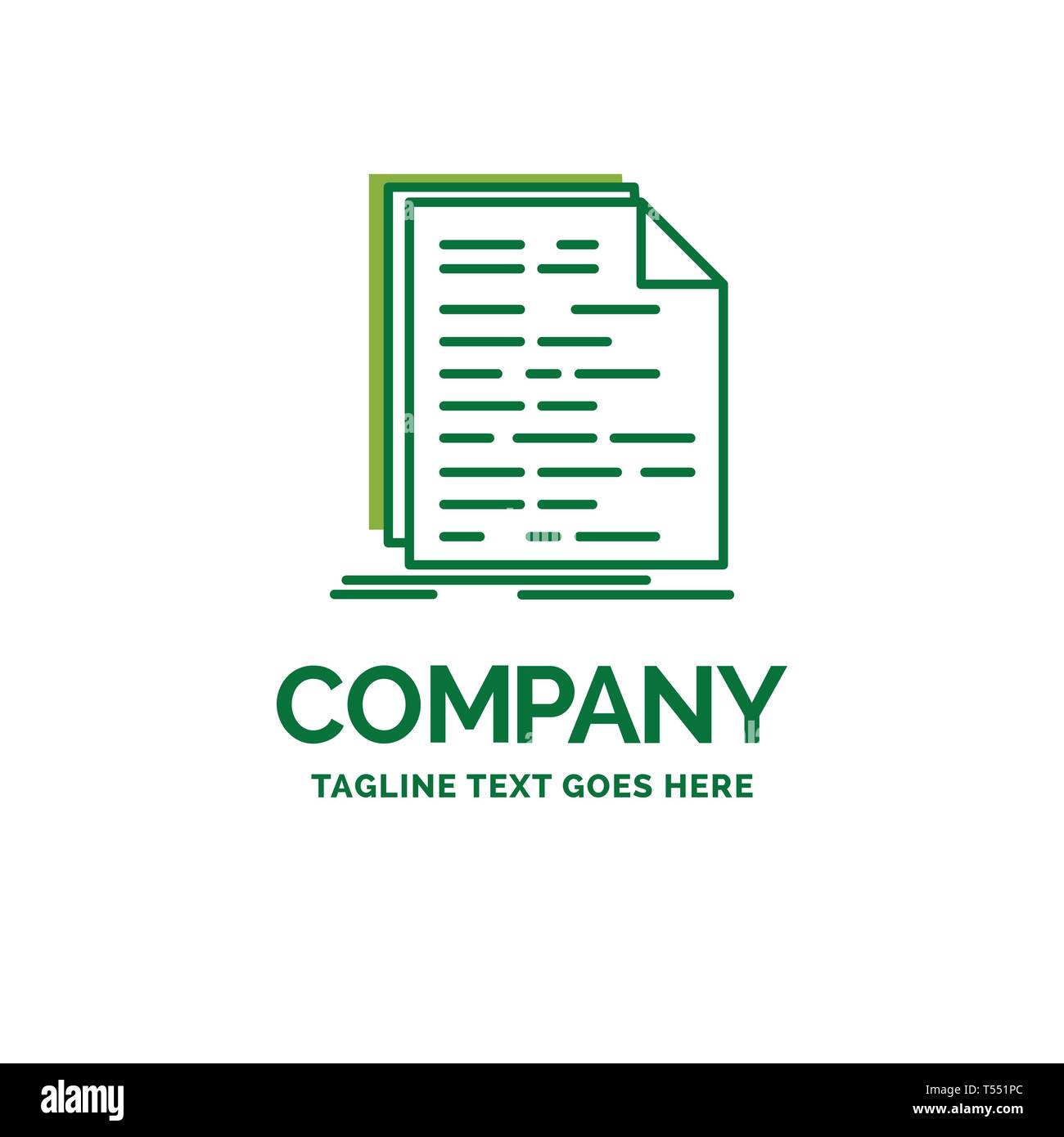 Il codice, la codifica, doc, programmazione script piatta Logo aziendale modello. Creative Green Brand Design Nome. Illustrazione Vettoriale