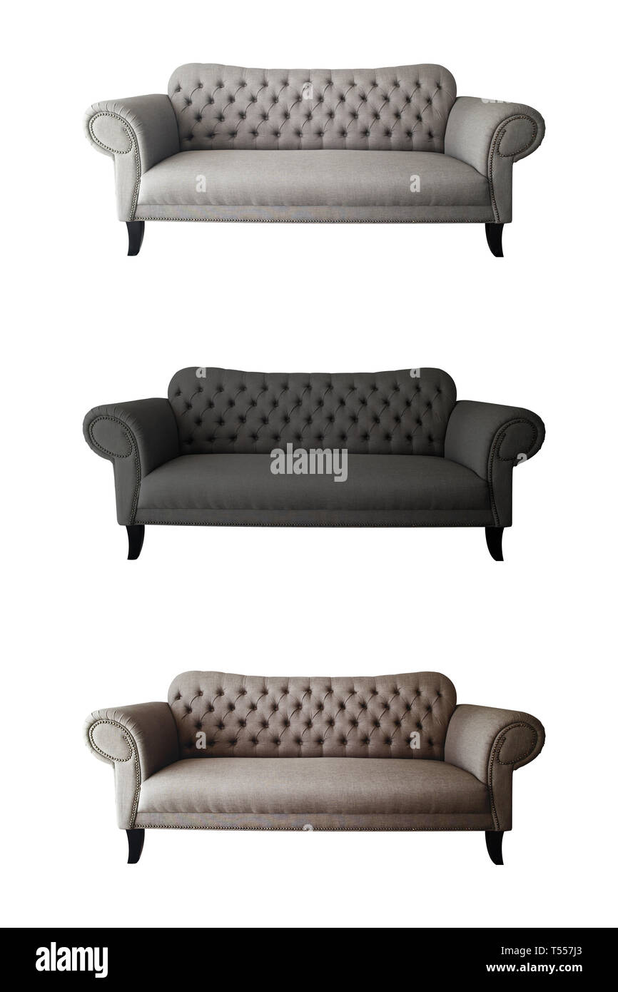 3 grande divano su sfondo bianco ad alta risoluzione ( crema,nero,marrone ) Foto Stock