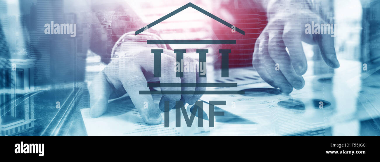 Fmi. Il Fondo monetario internazionale. Il sistema bancario e finanziario del concetto. Foto contiene il rumore Foto Stock