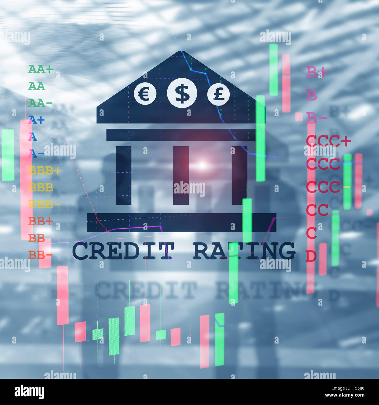 Rating del credito. Finanza, capitale bancario e concetto di investimento Foto Stock