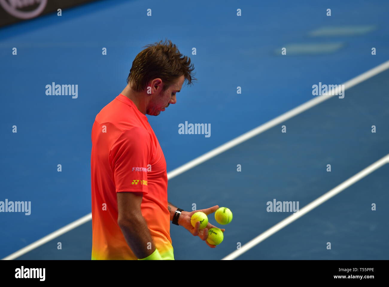Stan Wawrinka, un tennista professionista svizzero, ha giocato all'Australian Open 2016 a Melbourne, Australia Foto Stock