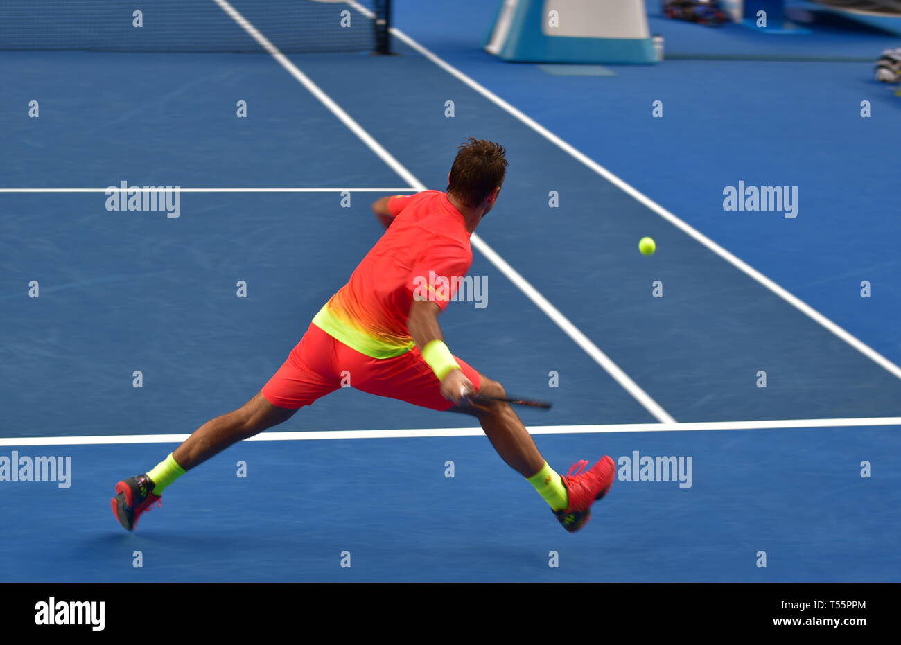 Stan Wawrinka, un tennista professionista svizzero, ha giocato all'Australian Open 2016 a Melbourne, Australia Foto Stock