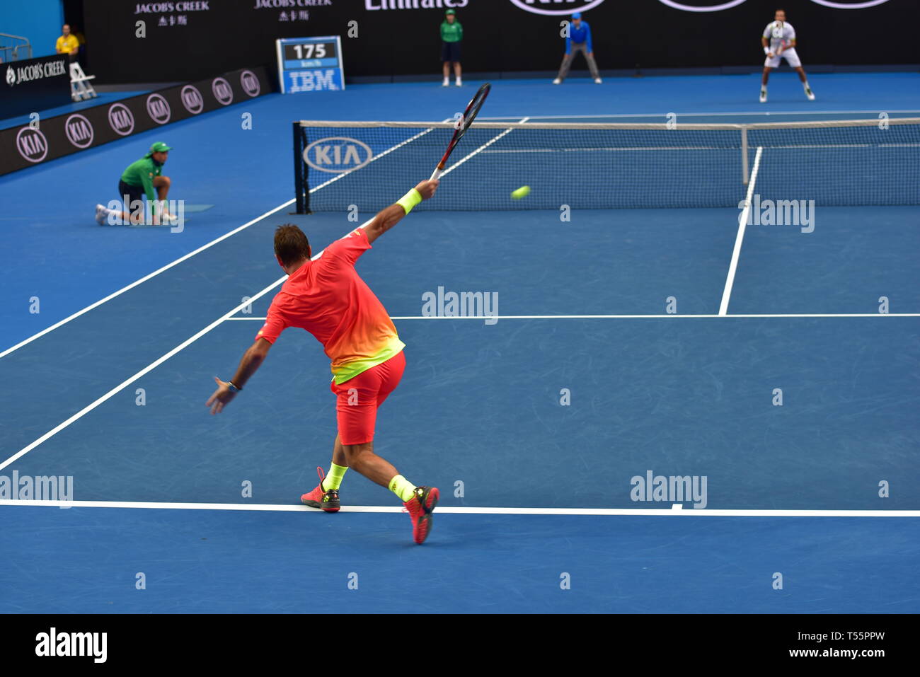 Stan Wawrinka, un tennista professionista svizzero, ha giocato all'Australian Open 2016 a Melbourne, Australia Foto Stock