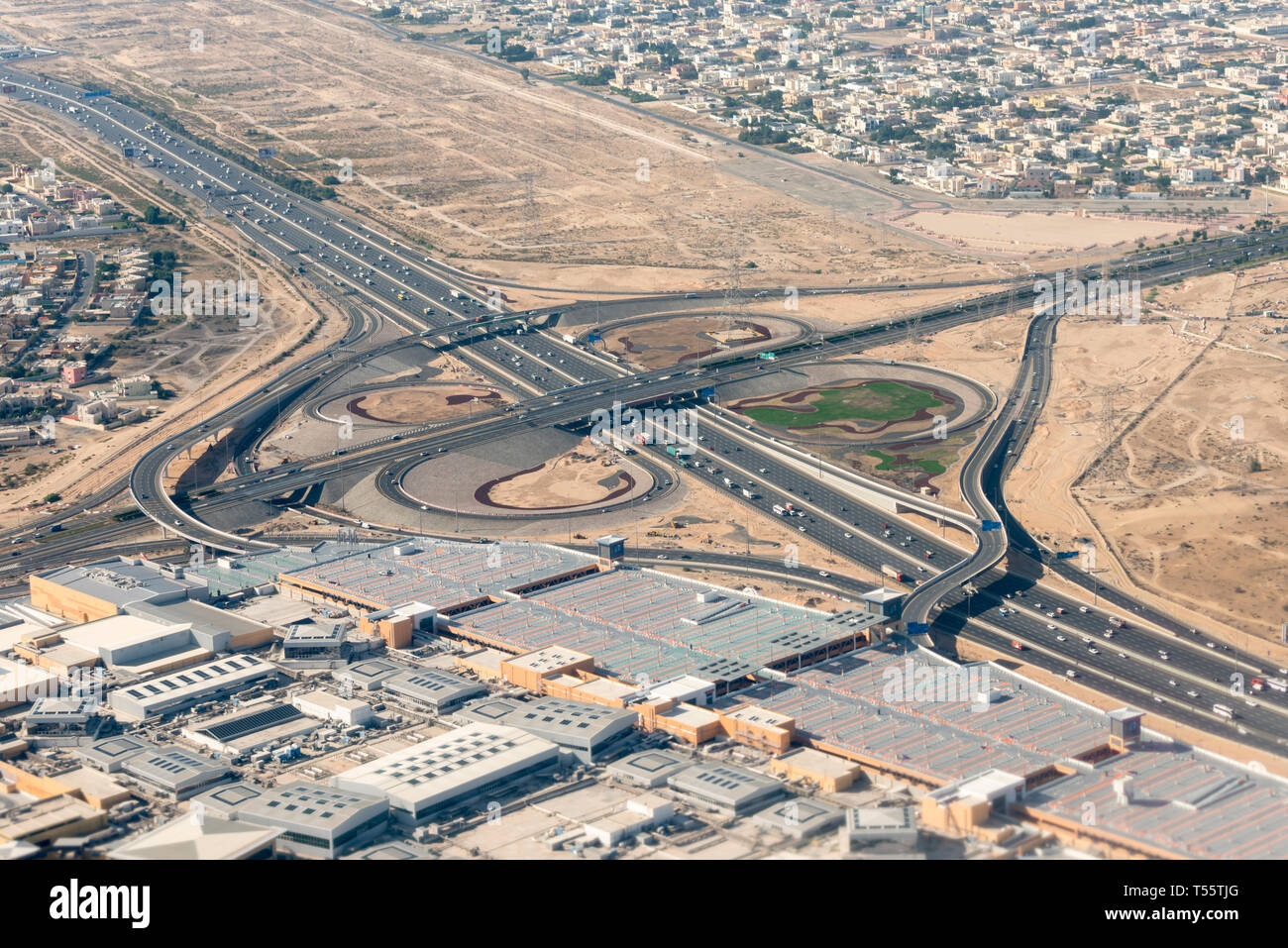 Vista aerea dell'autostrada in Dubai Emirati Arabi Uniti Foto Stock