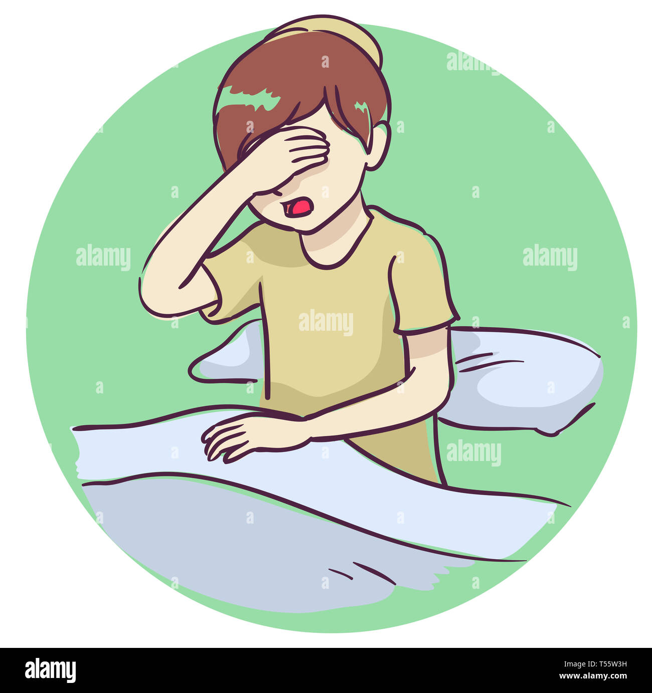 Illustrazione di un ragazzo di capretto dicendo il SEMA a letto Foto Stock