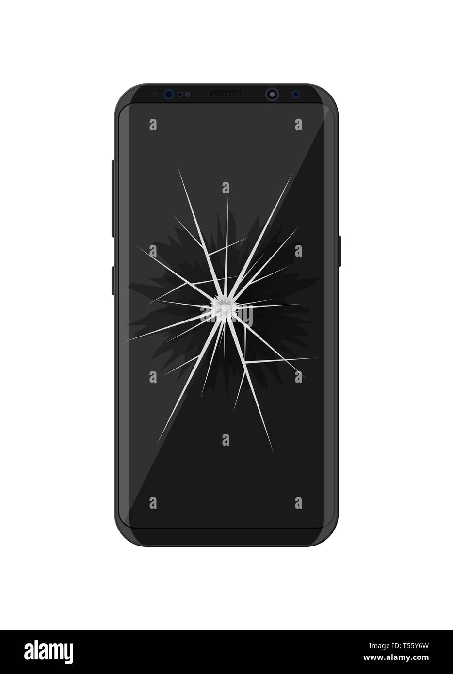Smartphone con schermo rotto. Schermo danneggiato. Il vetro rotto telefono touch-screen. Illustrazione Vettoriale in stile piatto Illustrazione Vettoriale