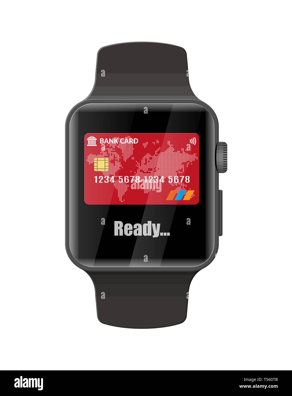 Smart guarda i pagamenti contactless. Smartwatch dispositivo moderno.  Accesso wireless, contactless o pagamenti senza contanti, rfid NFC.  Illustrazione Vettoriale in stile piatto Immagine e Vettoriale - Alamy
