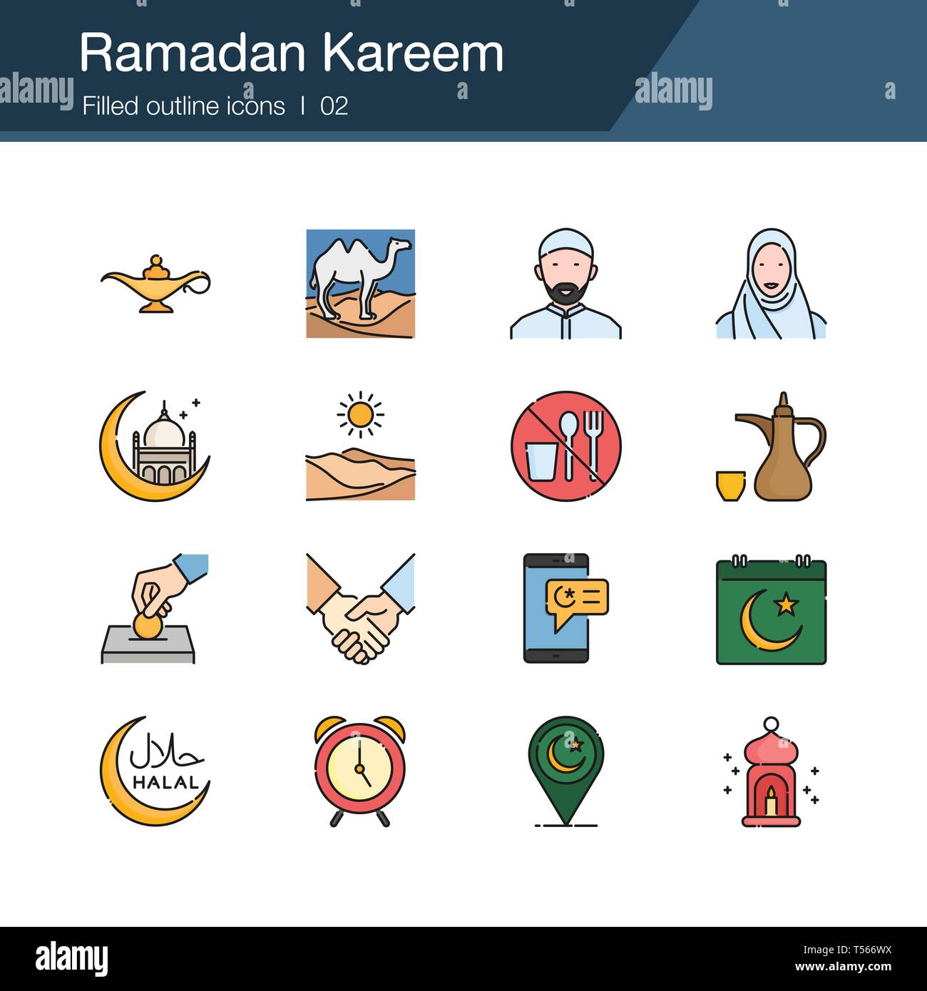 Il Ramadan Kareem icone. Linea di moderno design. Per la presentazione, la progettazione grafica, l'applicazione mobile, web design, infographics, UI. Corsa modificabile. Vettore Illustrazione Vettoriale