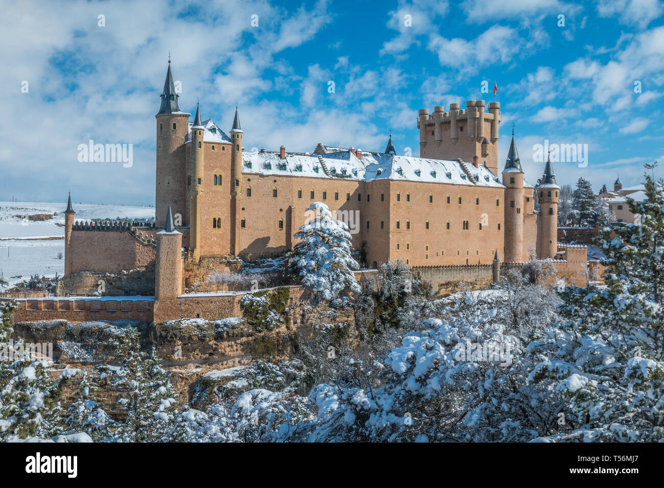 Bella vista del castello di Segovia inverno Foto Stock