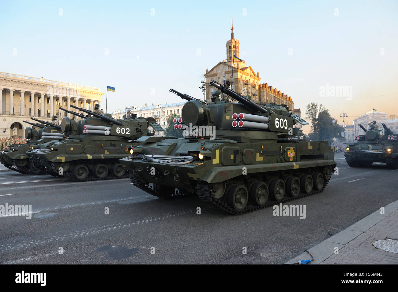 Mobile ucraino Sistema per missile launcher la guida. Parata militare dedicata al giorno di indipendenza dell'Ucraina. Agosto 23, 2018. A Kiev, Ucraina Foto Stock