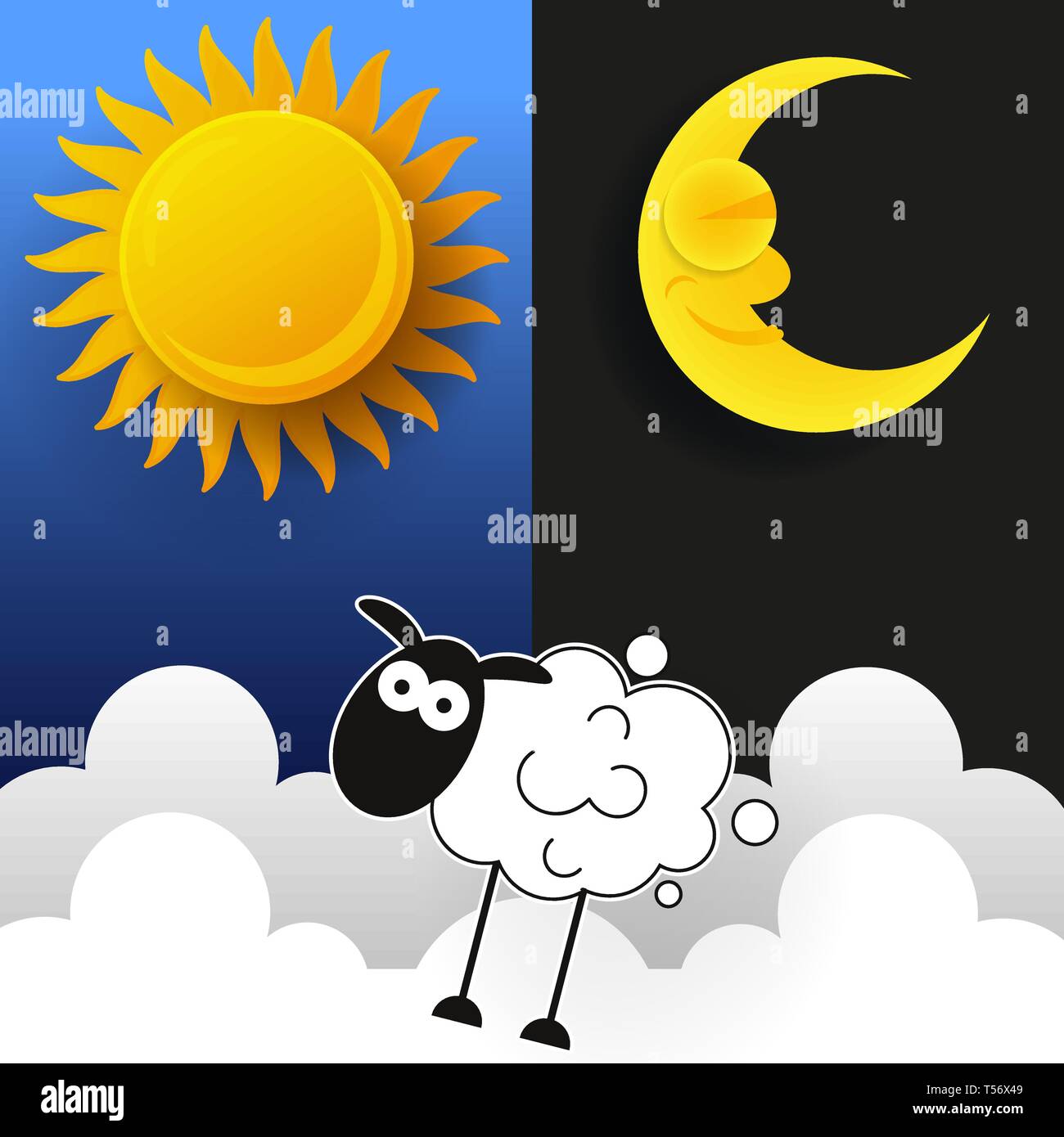 Il sole, la luna e le stelle. Giorno e Notte Banner vettore isolato. Illustrazione Vettoriale