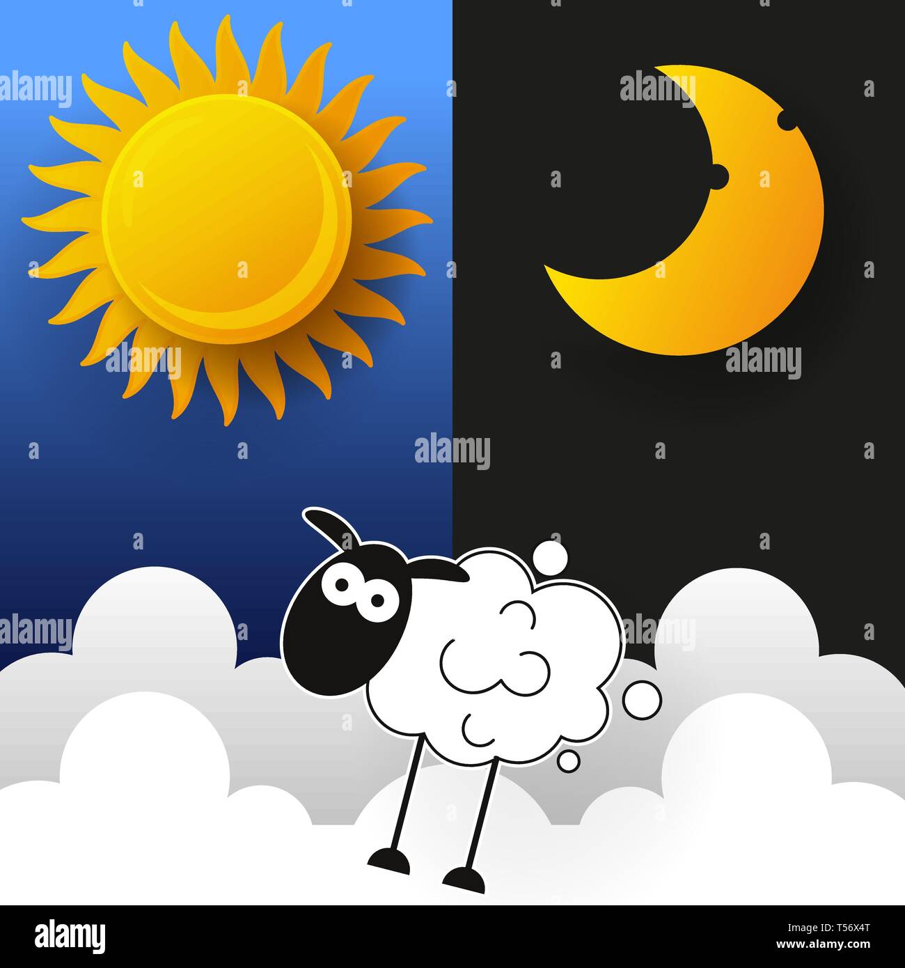 Il sole, la luna e le stelle. Giorno e Notte Banner vettore isolato. Illustrazione Vettoriale