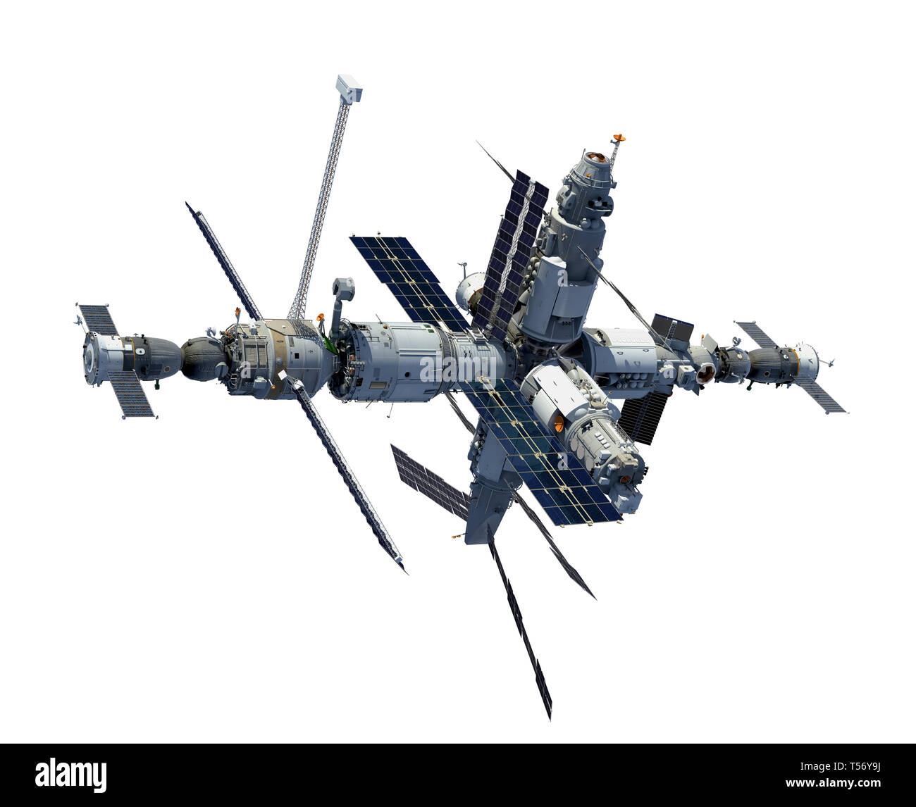 Stazione di spazio isolato su sfondo bianco. 3D'illustrazione. Foto Stock