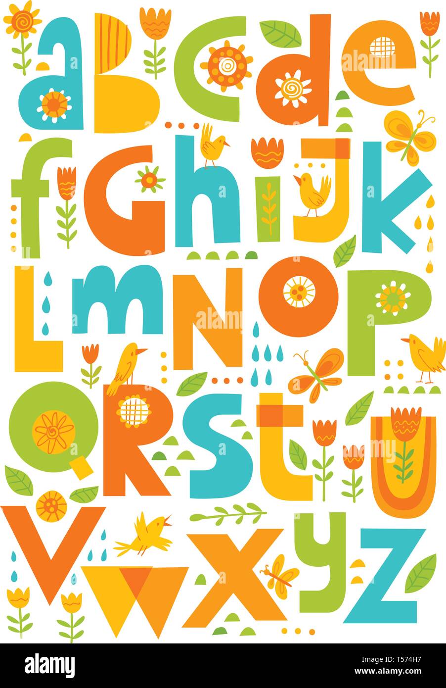 Vector ABC con elementi decorativi. Vector cartoon alfabeto. Illustrazione Vettoriale