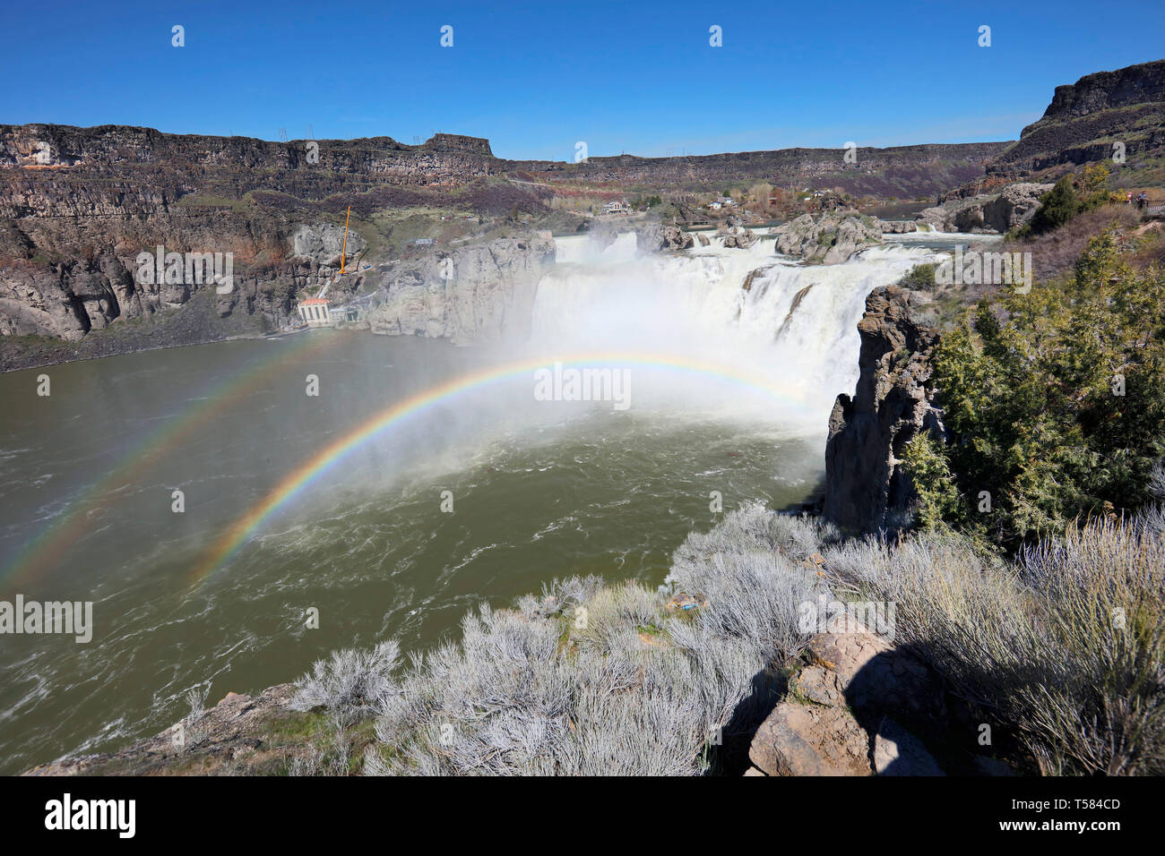 Primavera a Shoshone Falls sul fiume Snake visualizzare stupendi arcobaleni. Foto Stock
