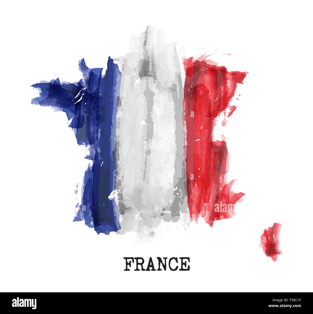 Bandiera della Francia la pittura ad acquerello design . Mappa del paese forma . Giorno di indipendenza concetto ( 14 luglio 1789 ) . Vector . Illustrazione Vettoriale