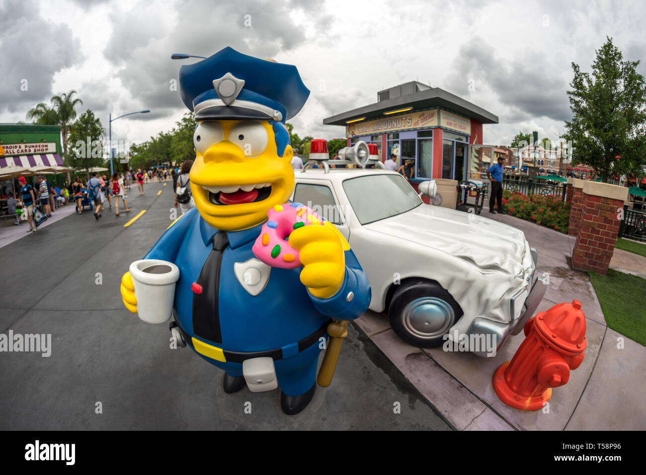 Tematizzazione e negozi sulla base di The Simpsons presso gli Universal Studios Theme Park, Orlando, Florida, Stati Uniti d'America Foto Stock