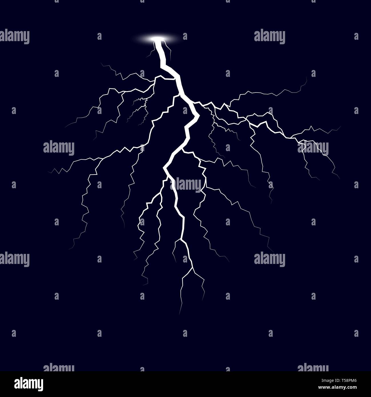Un fulmine. Tempesta tuono lampi. Illustrazione di vettore isolato su sfondo scuro Illustrazione Vettoriale