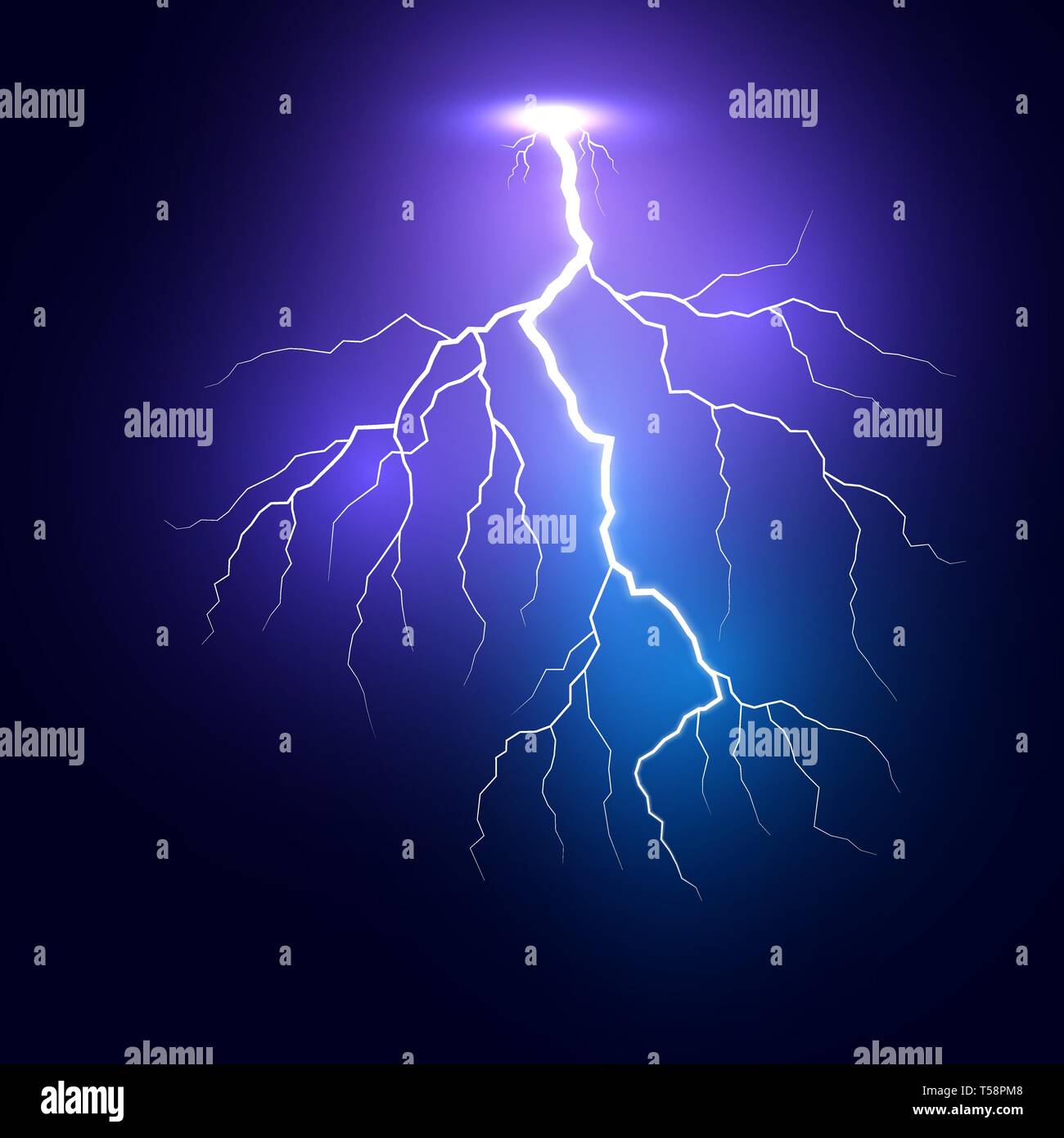 Un fulmine. Thunder storm folgori realistiche. Illustrazione di vettore isolato su sfondo scuro Illustrazione Vettoriale