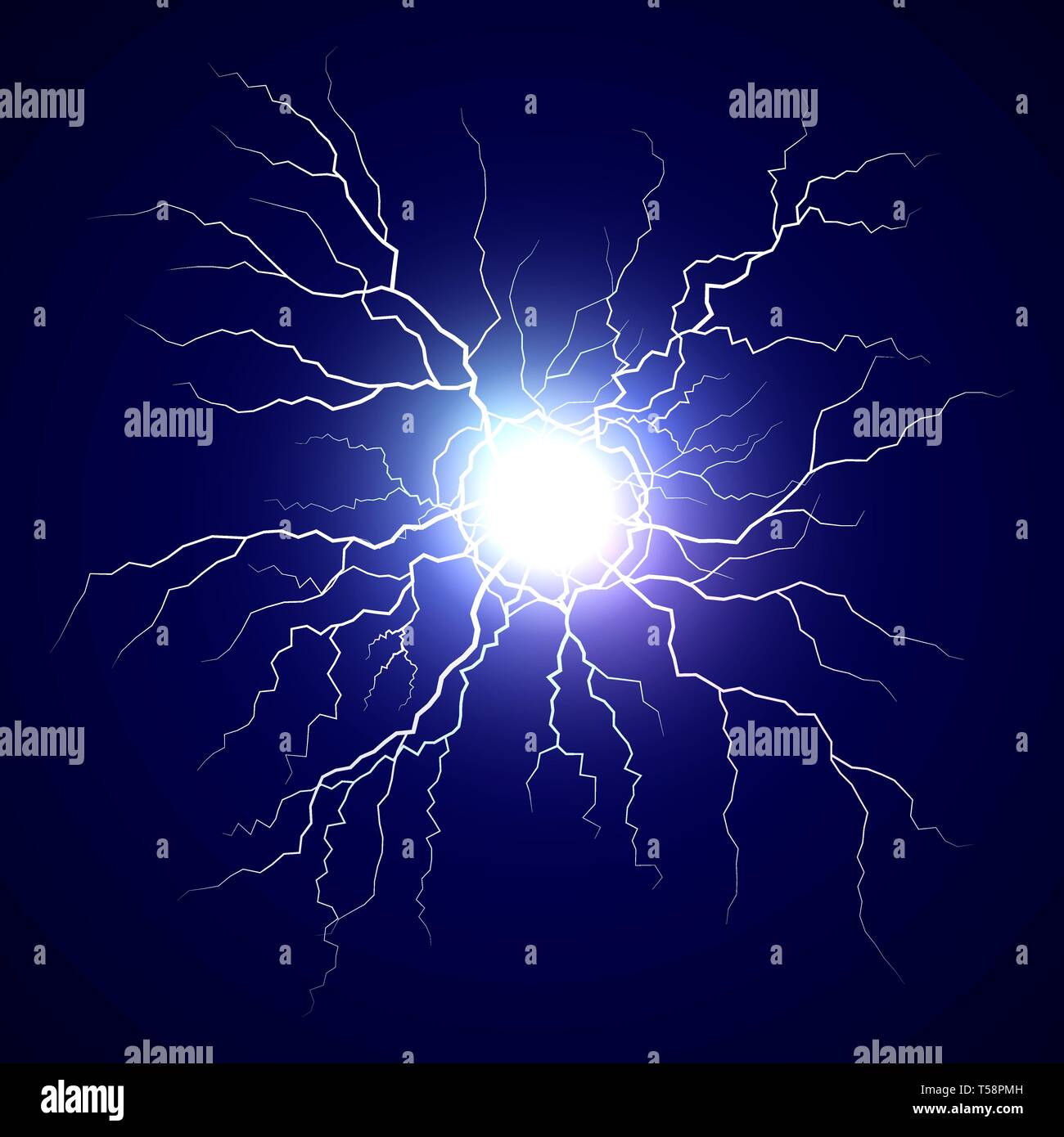 Vite del plasma. La palla di fuoco su sfondo scuro. Thunder storm luce flash. Elettricità realistico un fulmine. Illustrazione Vettoriale Illustrazione Vettoriale