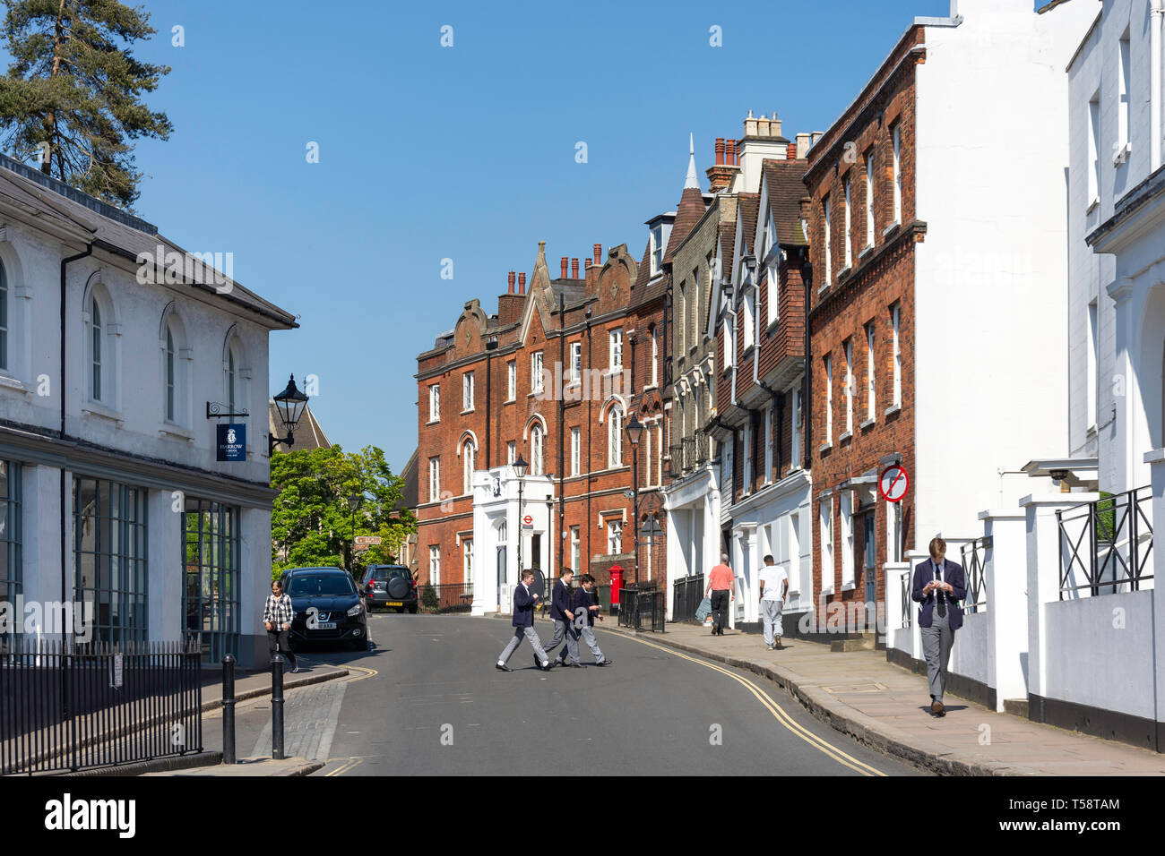 Harrow edifici scolastici da High Street, Harrow sulla Hill, London Borough di Harrow, Greater London, England, Regno Unito Foto Stock