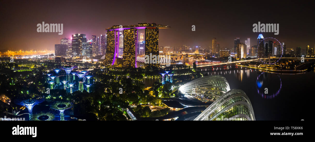 Antenna vista notturna di Singapore Foto Stock