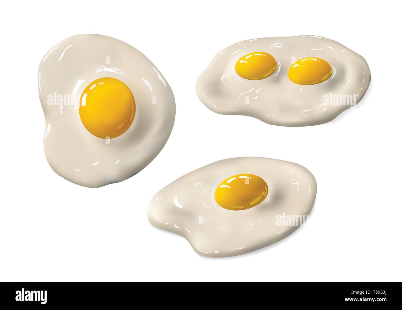 Uovo fritto set. Fast food. Omelette cotte. Uova strapazzate. Isolato sullo sfondo bianco. Illustrazione Vettoriale