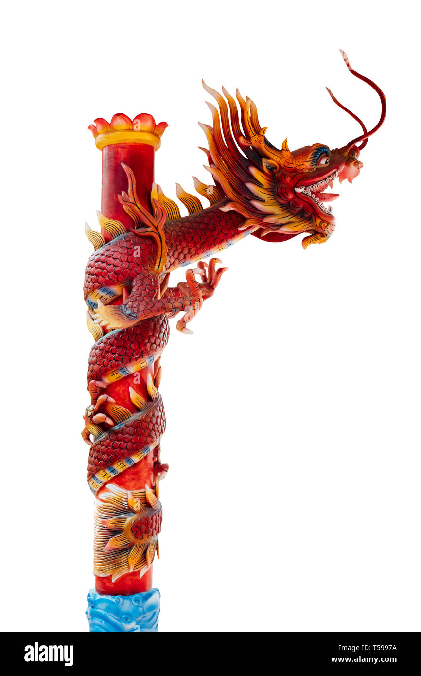 Drago colorato statua isolata su sfondo bianco. Foto Stock