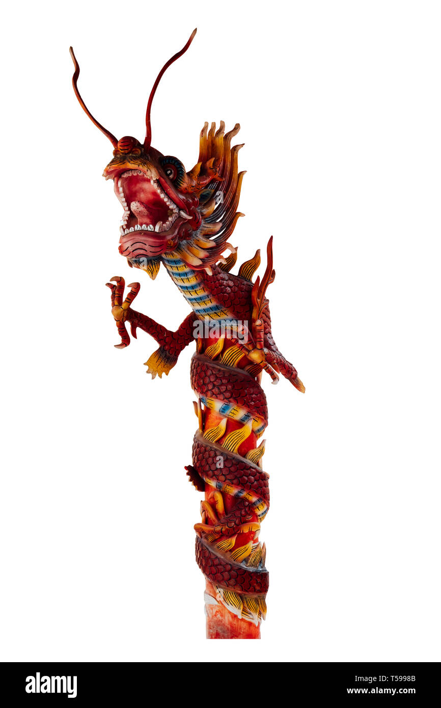 Drago colorato statua isolata su sfondo bianco. Foto Stock