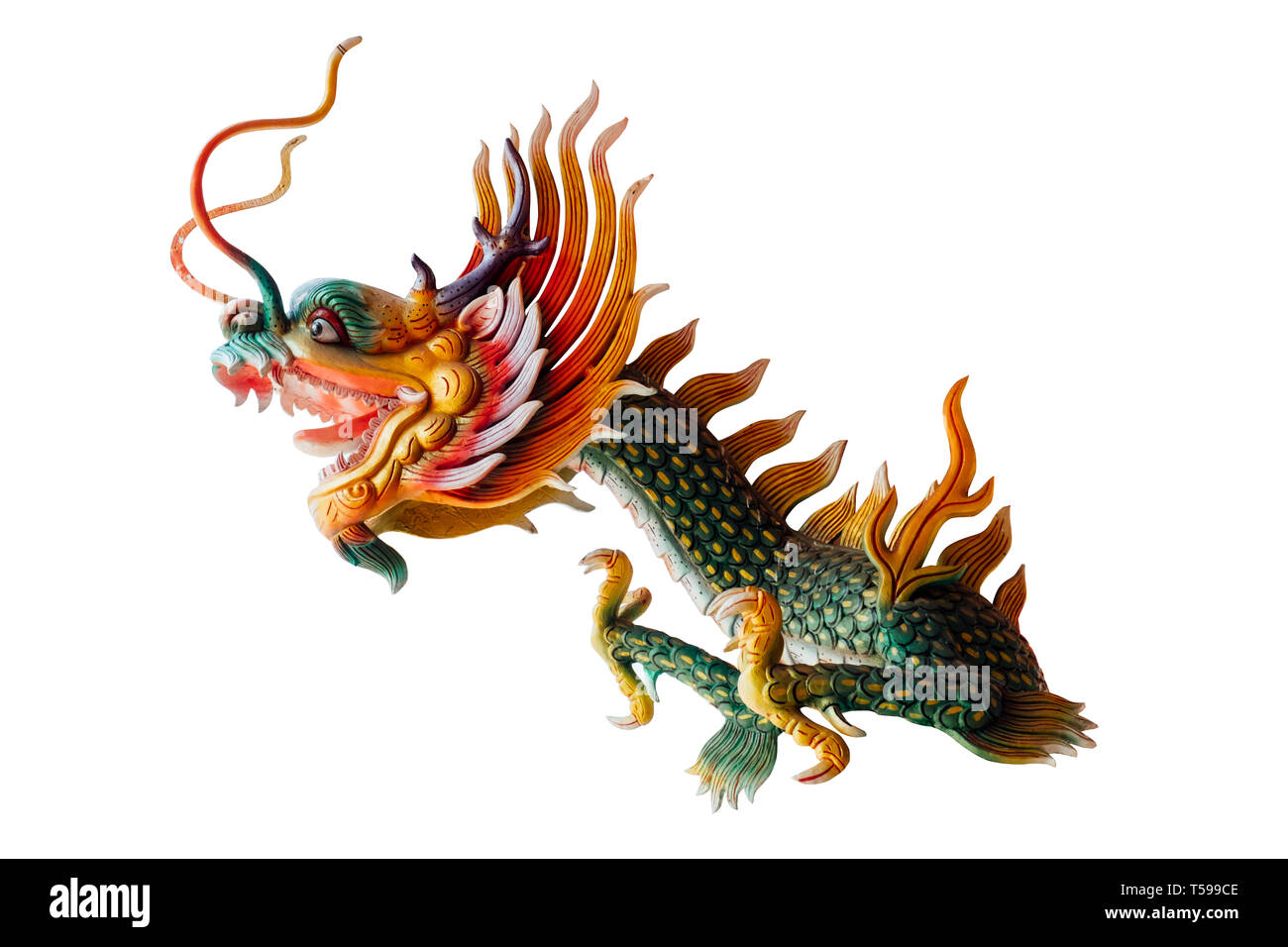 Drago colorato statua isolata su sfondo bianco. Foto Stock