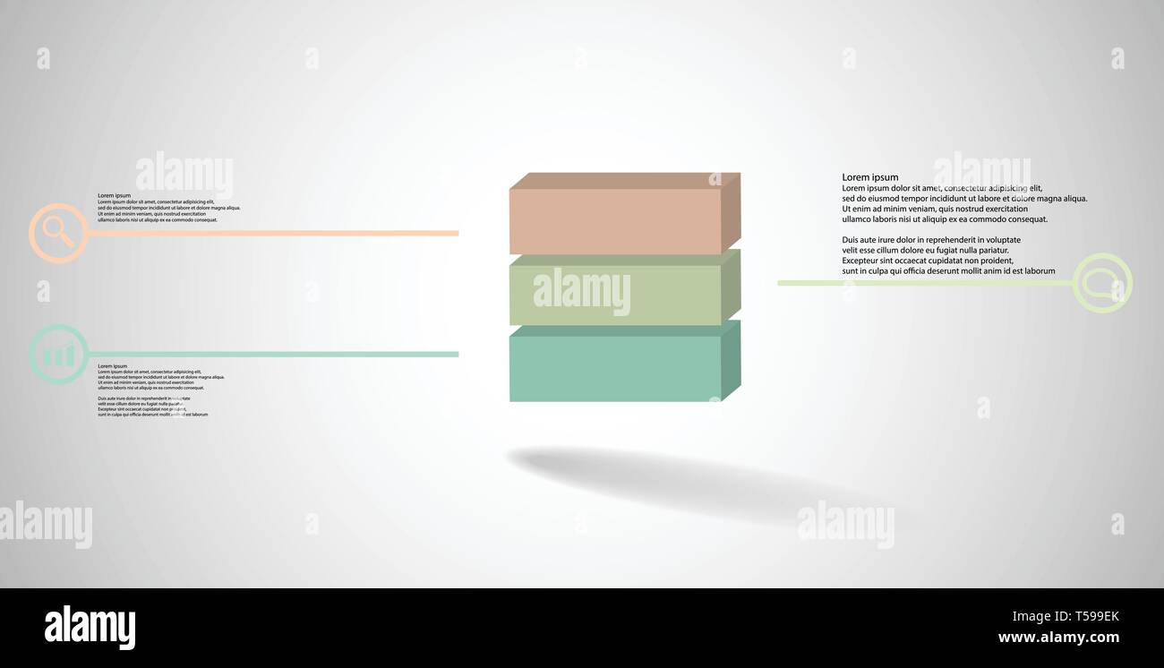 3D illustrazione modello infografico con incisa la cube divisa in tre parti Illustrazione Vettoriale