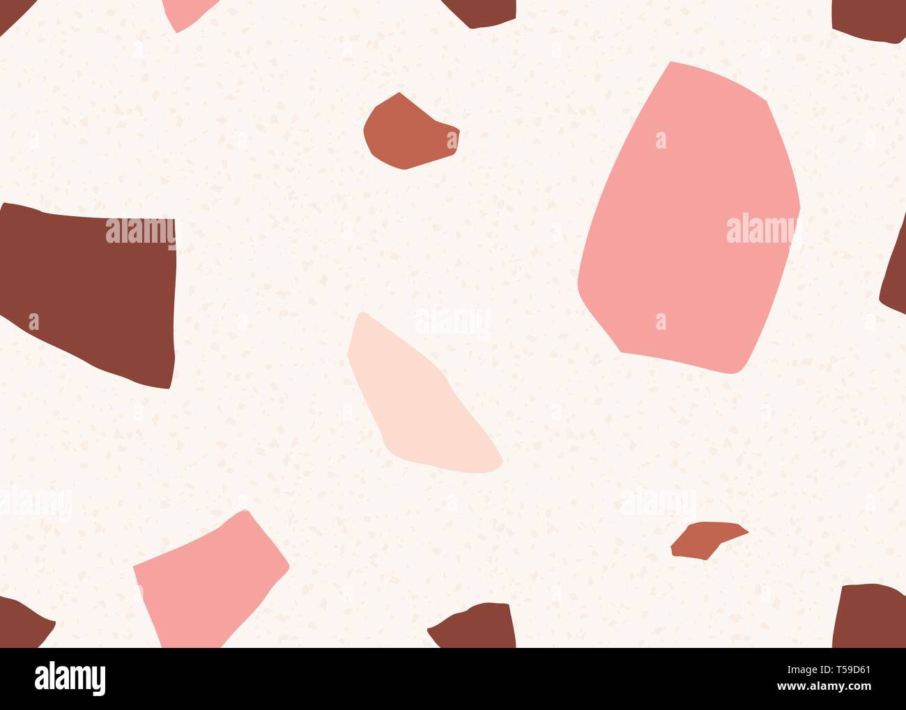 Seamless ripetendo terrazzo pattern in rosa pastello, rosa e marrone su sfondo color crema. Elegante e alla moda della pietra composita texture, wallpaper, web bac Illustrazione Vettoriale