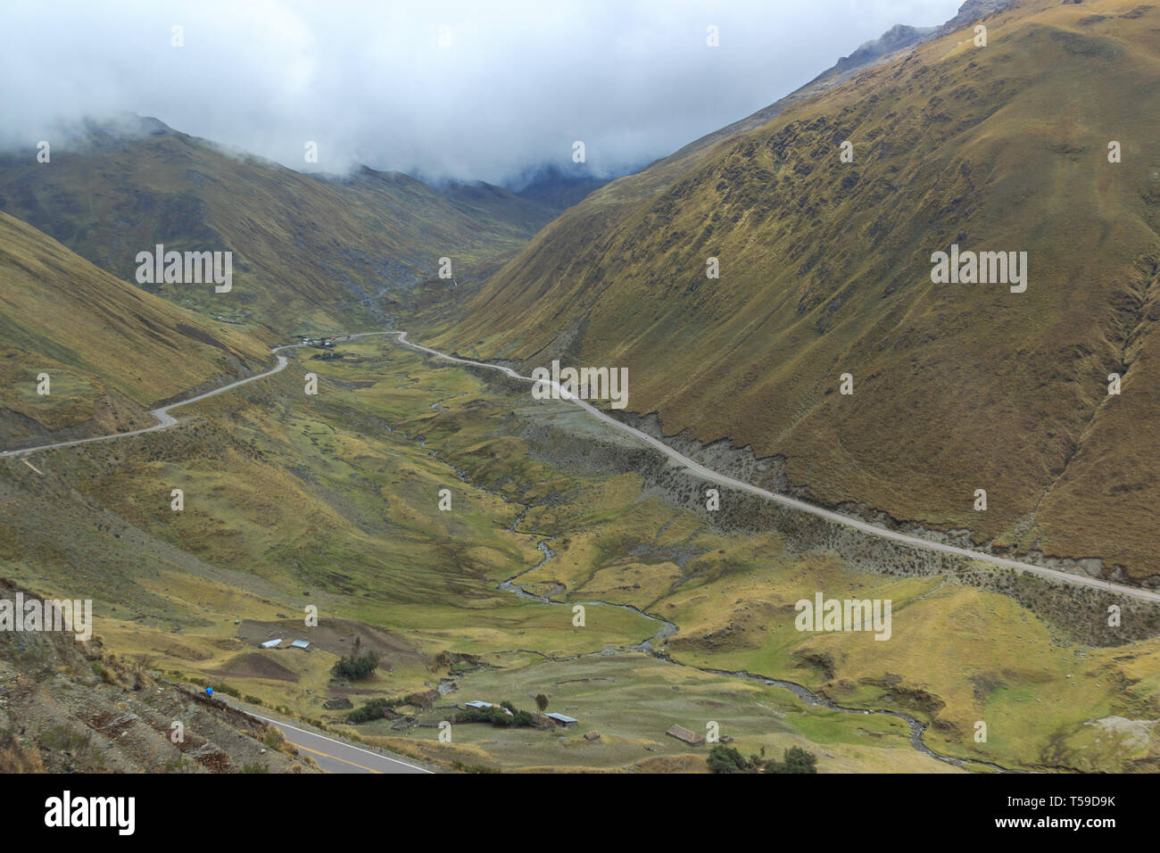 Vista panoramica sulla lussureggiante foresta pluviale sul cammino inca, Perù Foto Stock