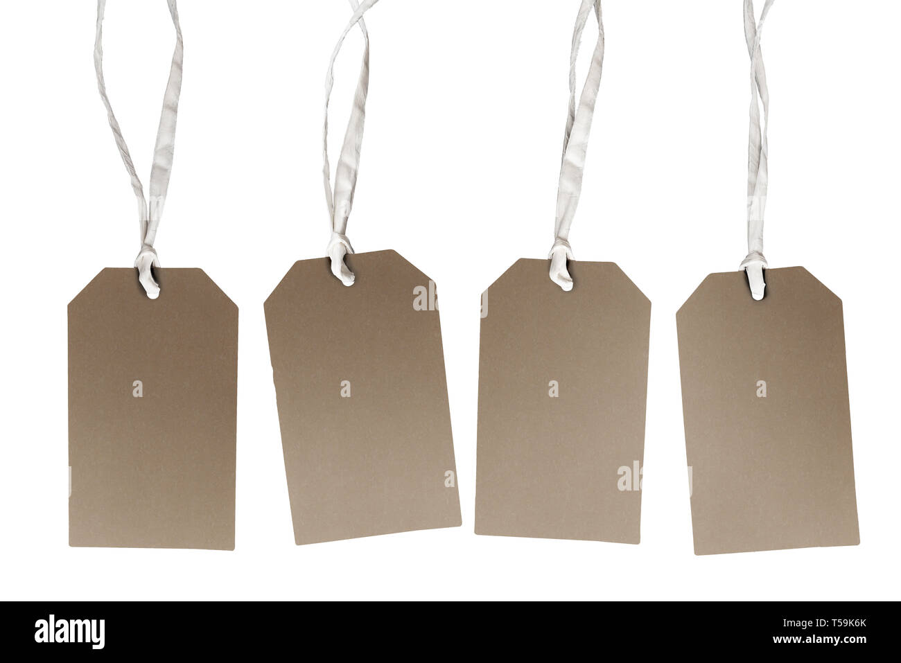 Set di brown hang tag etichette di cartone isolati su sfondo bianco Foto Stock
