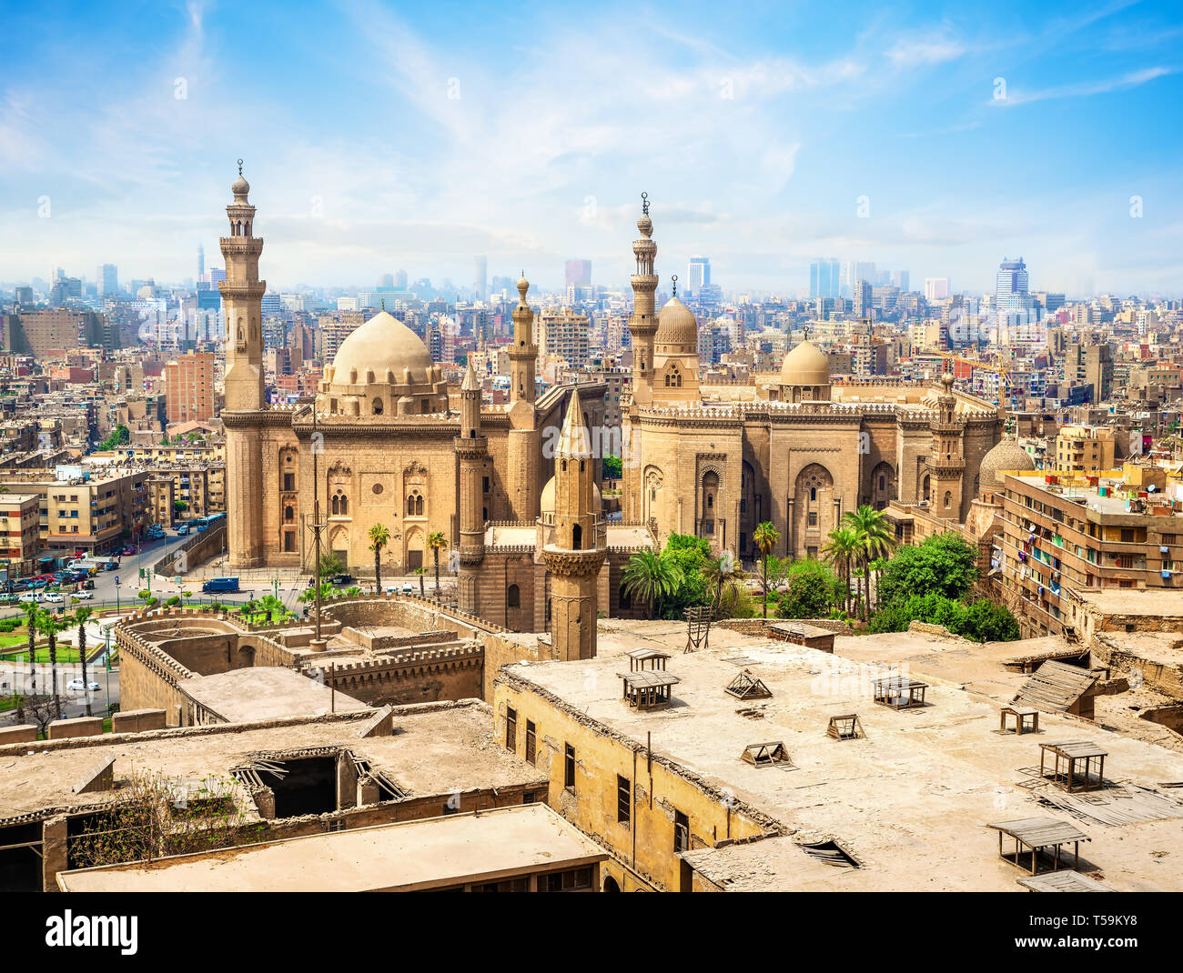 Vista della moschea del sultano Hassan al Cairo Foto Stock