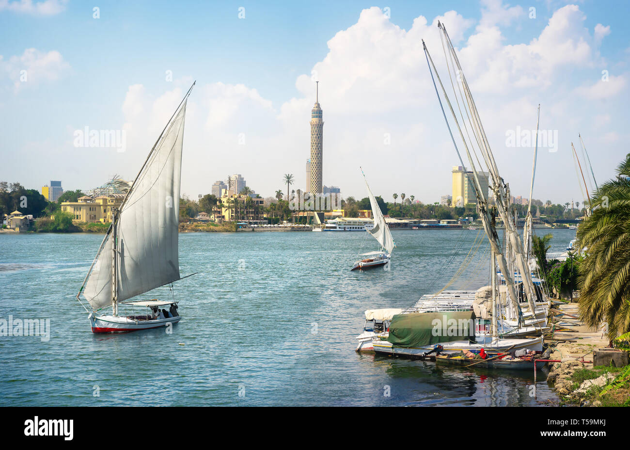 Nilo e il Cairo panorama di giorno. Egitto Foto Stock