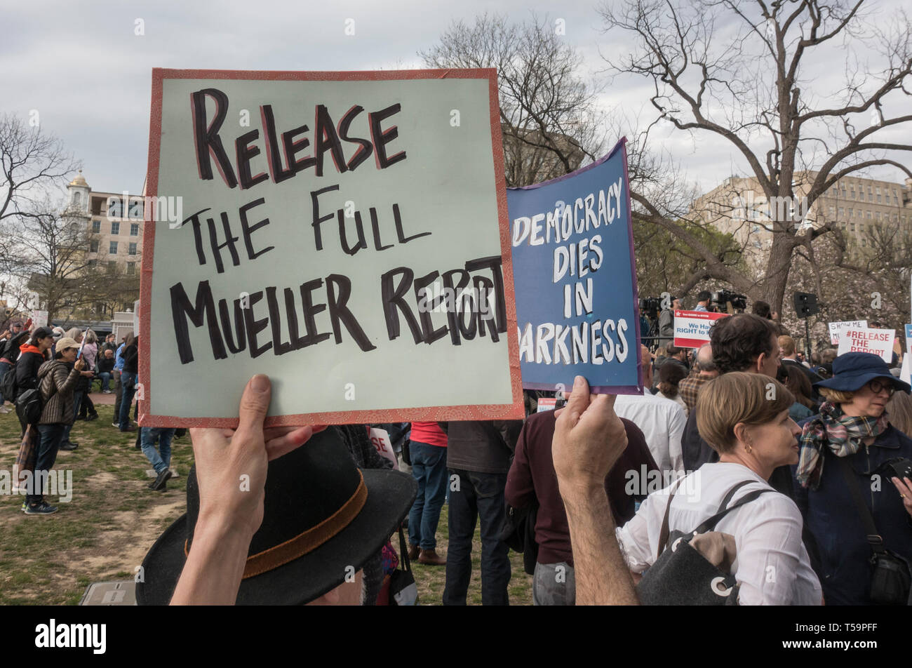 Rilasciare il unredacted Mueller relazione protestare di fronte alla Casa Bianca, Aprile 4, 2019, Washington, DC. Parte della Giornata nazionale di azione. Foto Stock