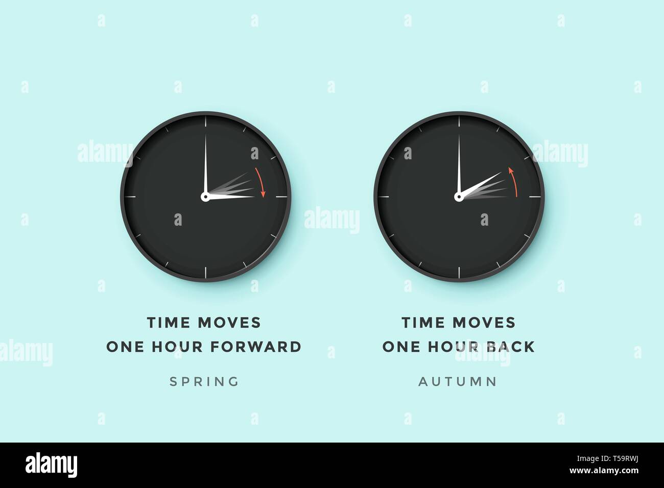 Ora legale. Set di orologio per la molla in avanti e indietro in autunno, estate Illustrazione Vettoriale