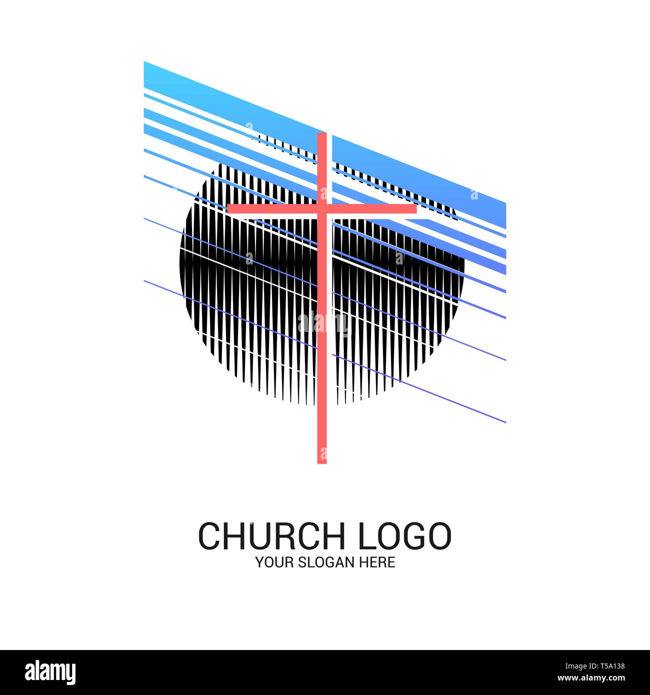 Chiesa logo e simboli cristiani. Croce del Salvatore Gesù Cristo e geometriche simboli astratti. Illustrazione Vettoriale