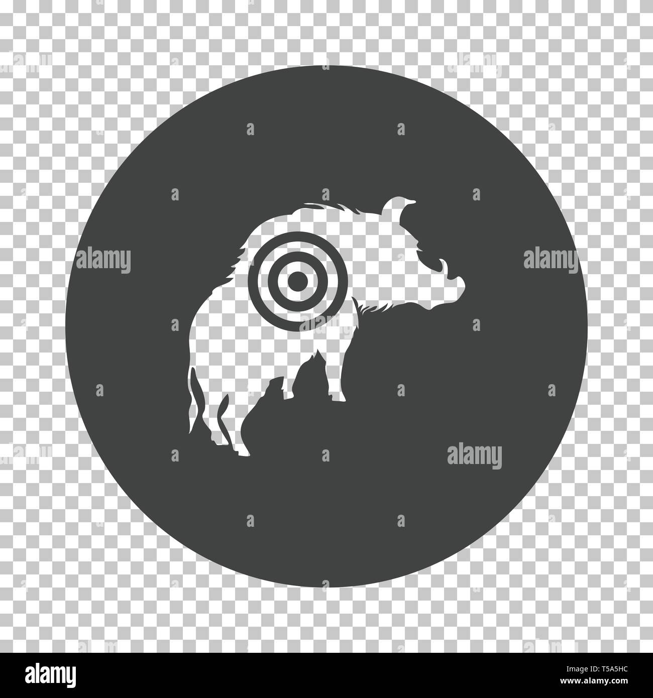 Silhouette di cinghiale con icona di destinazione. Sottrarre il design stencil sulla griglia tranparency. Illustrazione Vettoriale. Illustrazione Vettoriale