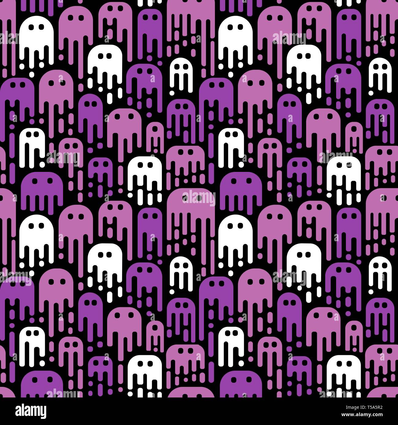 Cartoon carino fantasmi su uno sfondo nero. Vector seamless pattern. L'uso nella progettazione di Halloween o per bambini pattern. Illustrazione Vettoriale