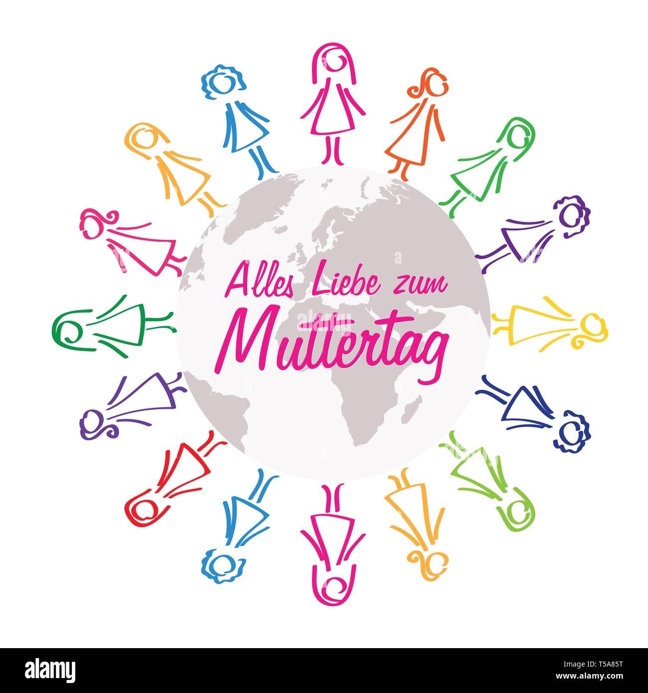 Felice Festa della Mamma tedesco scritte le donne di tutto il mondo design colorato illustrazione vettoriale EPS10 Illustrazione Vettoriale