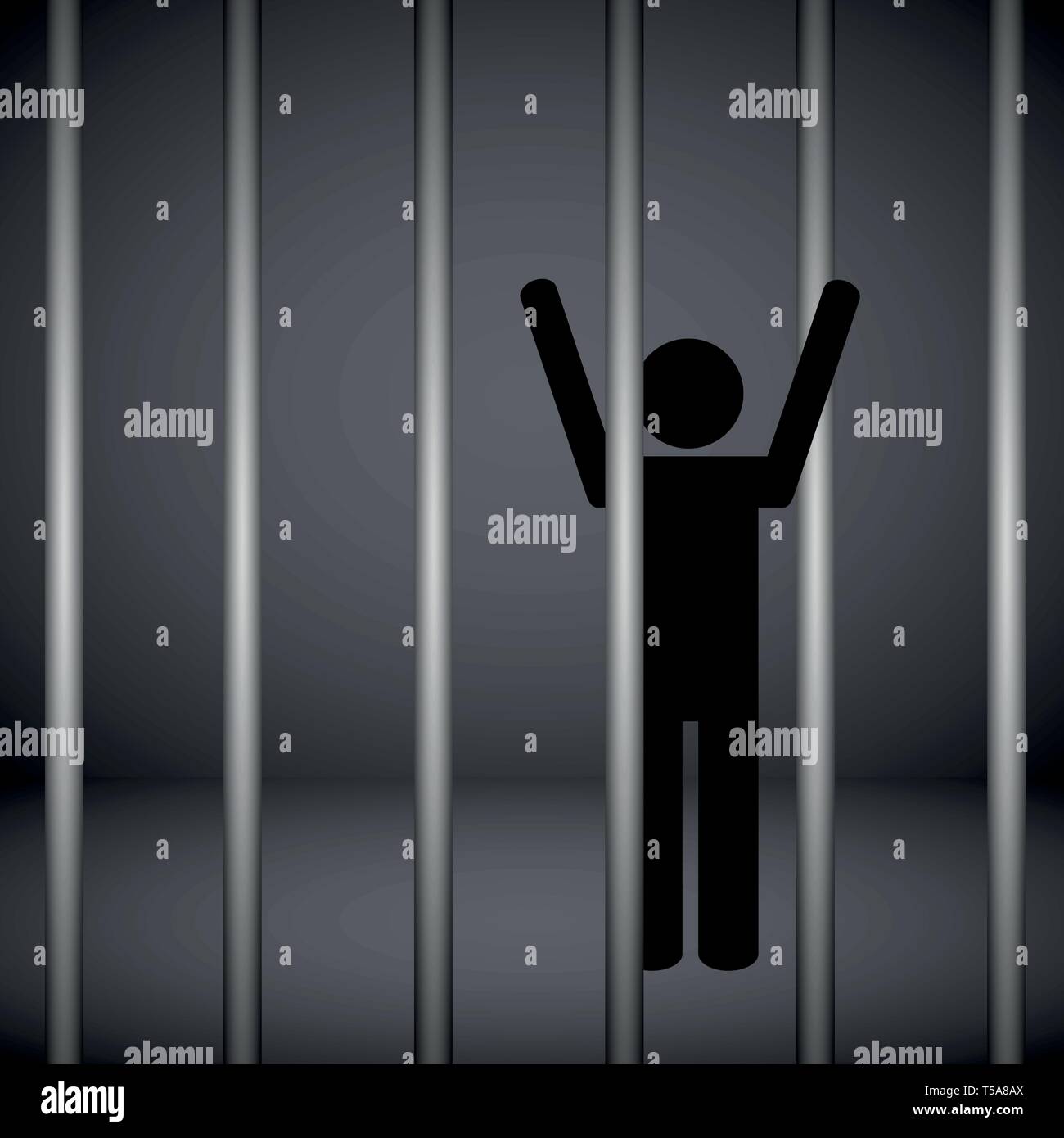 Uomo in una prigione dietro prigione bar jailbreak pittogramma illustrazione vettoriale EPS10 Illustrazione Vettoriale