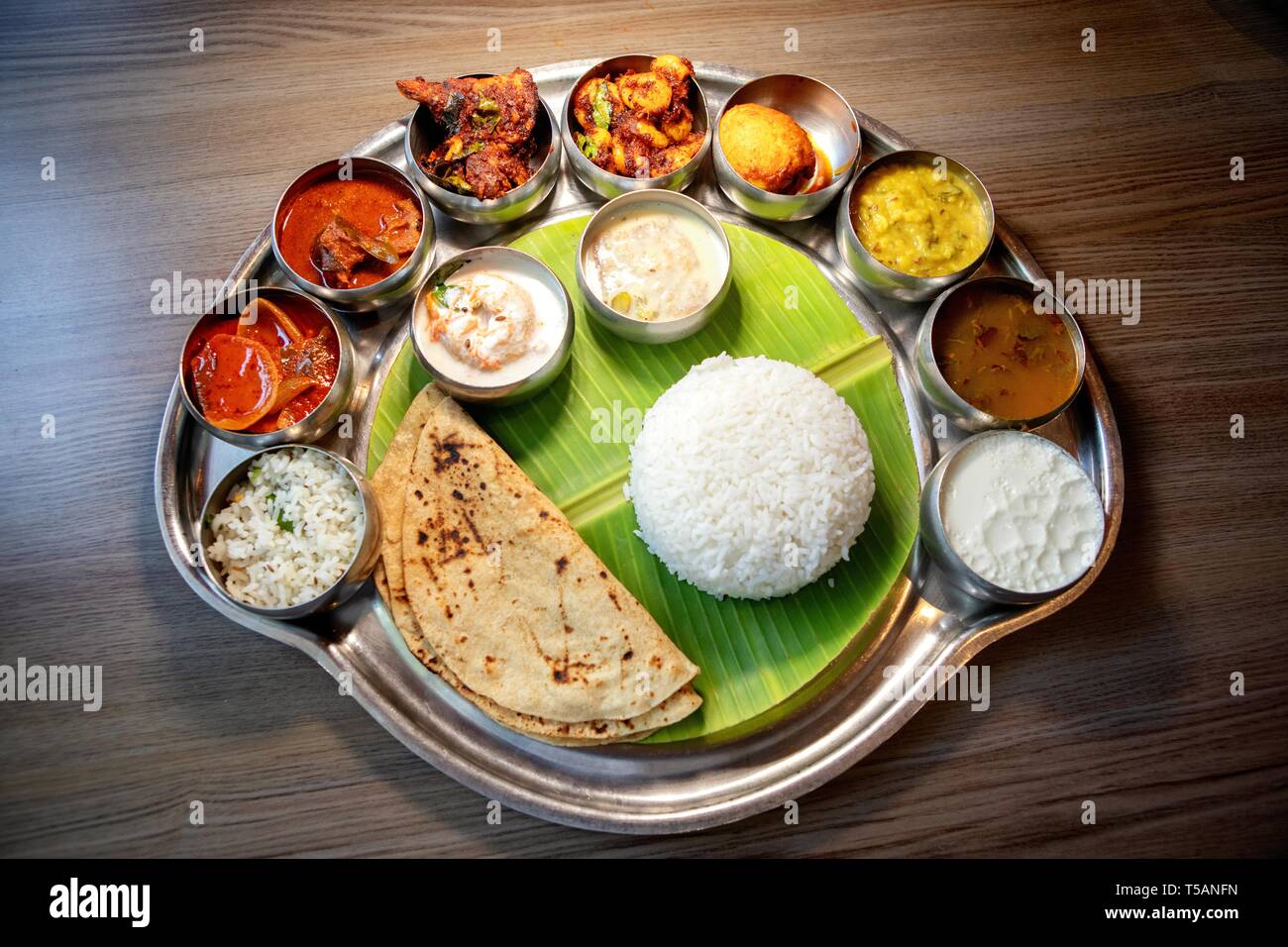 Sud indiano vegetariano Thali Foto Stock