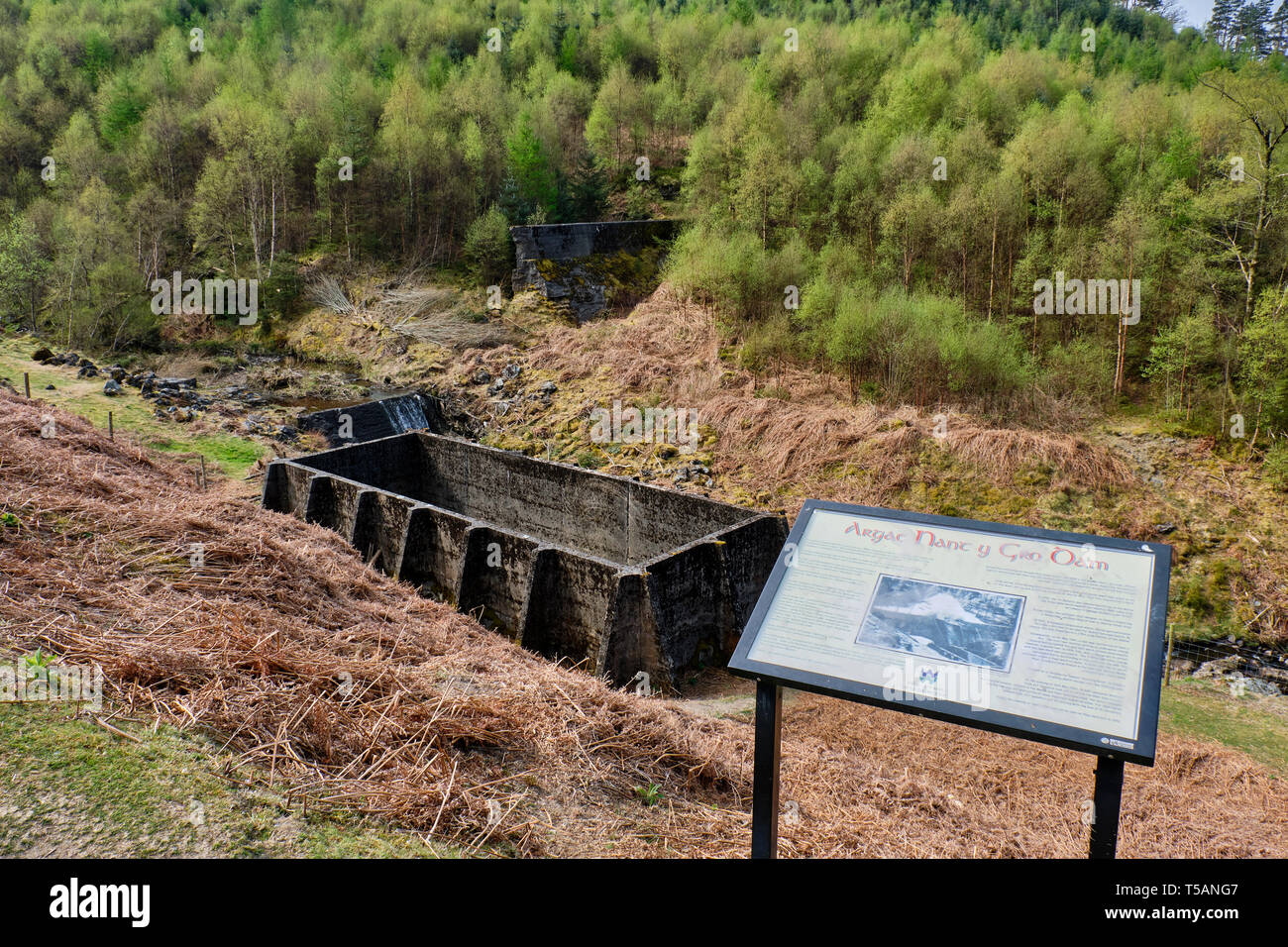 Le rovine di Nant y Gro dam accanto Caban-coch serbatoio a Elan Valley, POWYS, GALLES Foto Stock