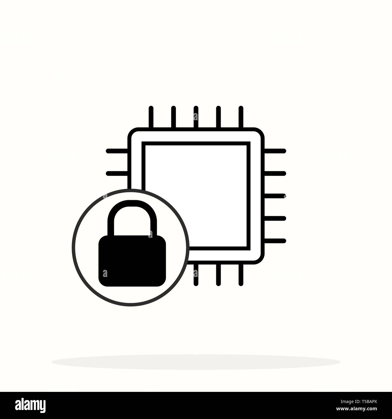 Processore CPU bloccare icona linea Cyber security icona vettore. riempito segno piatta per il concetto di mobile e web design. Chip con la tecnica keyhole semplice icona solido. Symb Illustrazione Vettoriale